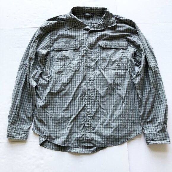 ROYAL ROBBINS Green Plaid Button Up Long Sleeve Nylon Shirt Mens Large - Picture 1 of 7